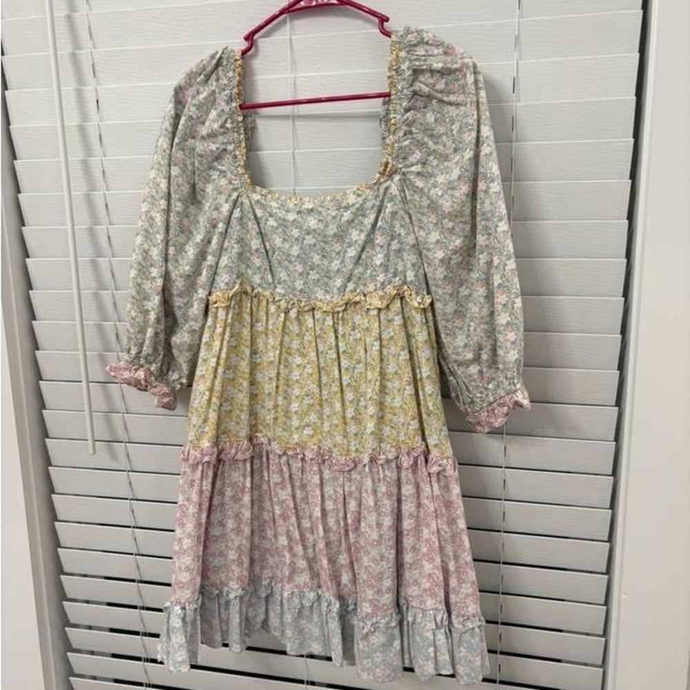 Floral Tiered Smock Dress - Pastel Multi